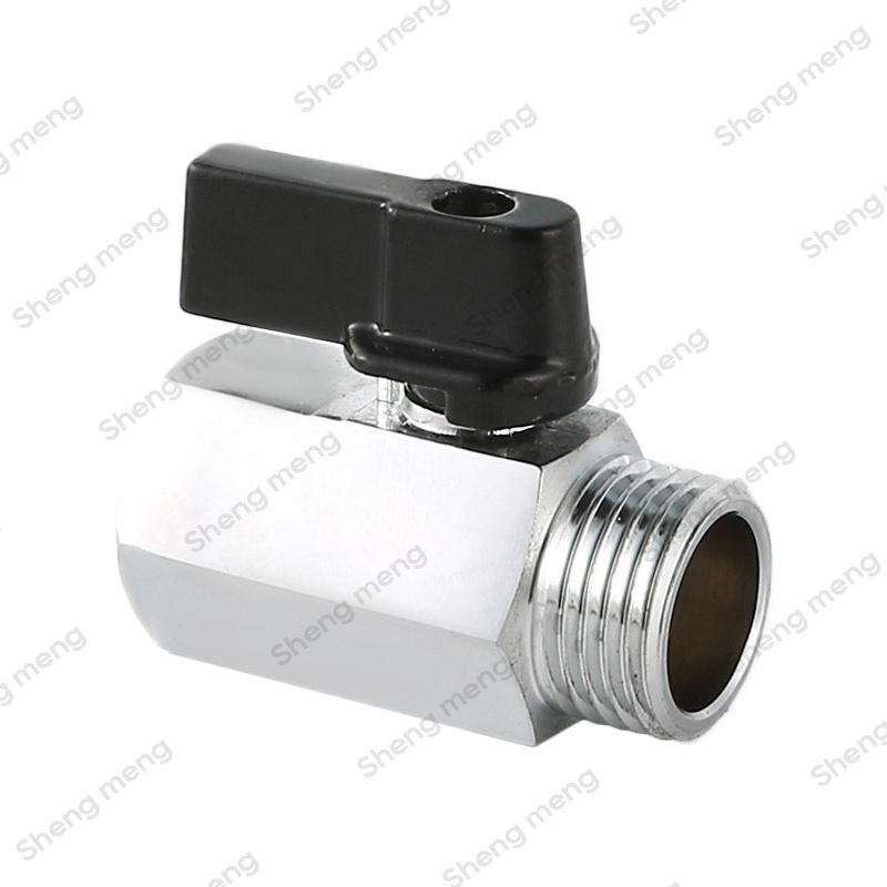 SM024 Polished and chrome plated Brass ball Reduced bore Black short handle Screwed BSPP Mini brass ball valve